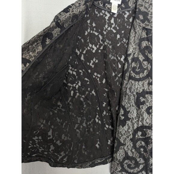 Chicos Jacket Womens Size 2/L Black‎ Lace Sheer Mature Career Office Whimsygoth - Picture 4 of 11